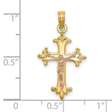 Load image into Gallery viewer, 14K Two-Tone Crucifix Charm - Rose &amp; Yellow Gold