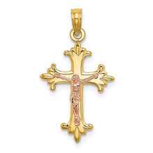 Load image into Gallery viewer, 14K Two-Tone Crucifix Charm - Rose &amp; Yellow Gold
