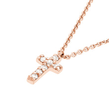 Load image into Gallery viewer, Mini Diamond Cross on Adjustable Necklace - 14K Rose Gold