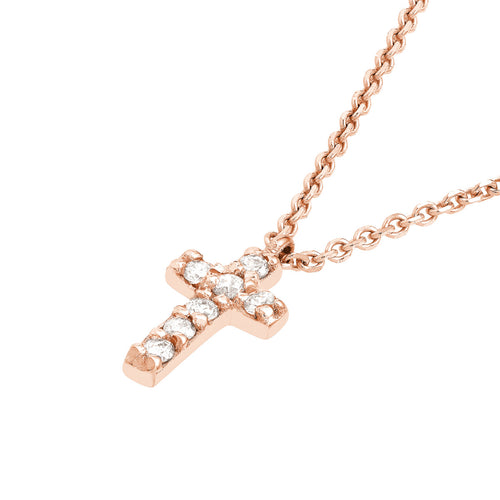 Diamond Mini Cross Adjustable Necklace - 14K Rose Gold