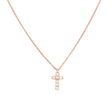 Load image into Gallery viewer, Mini Diamond Cross on Adjustable Necklace - 14K Rose Gold