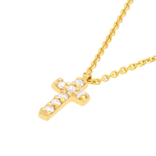 Diamond Mini Cross Adjustable Necklace - 14K Yellow Gold