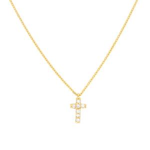 Mini Diamond Cross on Adjustable Necklace - 14K Yellow Gold