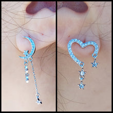 Load image into Gallery viewer, Mismatched Moon and Heart Stud &amp; Drop Earrings - Sterling Silver