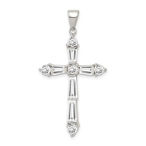 Rhodium-plated CZ Cross Pendant & 20