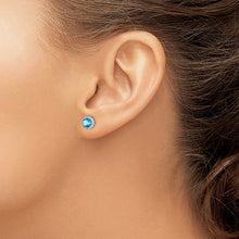 Load image into Gallery viewer, Blue Topaz and CZ Post Earrings with Halo - Sterling Silver Rhodium-plated