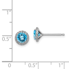 Load image into Gallery viewer, Blue Topaz and CZ Post Earrings with Halo - Sterling Silver Rhodium-plated