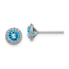 Load image into Gallery viewer, Blue Topaz and CZ Post Earrings with Halo - Sterling Silver Rhodium-plated