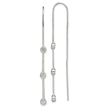 Load image into Gallery viewer, Sterling Silver Polished 3 Bezel Set CZs Threader Earrings