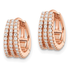 Load image into Gallery viewer, Triple Row CZ Hinged Hoop Earrings - Rose over Silver