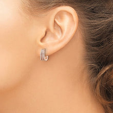 Load image into Gallery viewer, Triple Row CZ Hinged Hoop Earrings - Rose over Silver