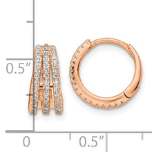 Load image into Gallery viewer, Triple Row CZ Hinged Hoop Earrings - Rose over Silver