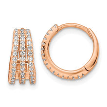 Load image into Gallery viewer, Triple Row CZ Hinged Hoop Earrings - Rose over Silver