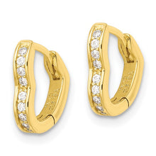 Load image into Gallery viewer, Gold-tone CZ Hinged Heart Shaped Hoop Earrings