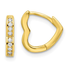 Load image into Gallery viewer, Gold-tone CZ Hinged Heart Shaped Hoop Earrings