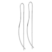 Load image into Gallery viewer, Sterling Silver Rhodium-plated Polished Curved Bar Threader Earrings