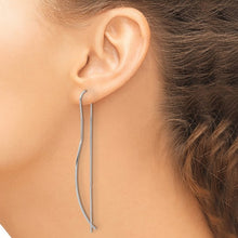 Load image into Gallery viewer, Sterling Silver Rhodium-plated Polished Curved Bar Threader Earrings