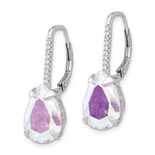 Load image into Gallery viewer, Pear Iridescent CZ Leverback Earrings - Sterling Silver Rhodium-plated