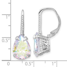 Load image into Gallery viewer, Pear Iridescent CZ Leverback Earrings - Sterling Silver Rhodium-plated