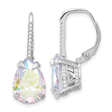 Load image into Gallery viewer, Pear Iridescent CZ Leverback Earrings - Sterling Silver Rhodium-plated