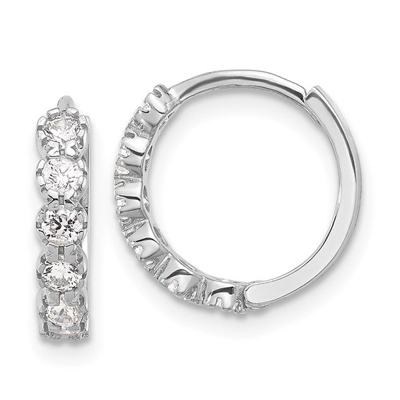 Rhodium-plated Polished CZ Hinged Huggie Hoop Earrings