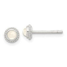 Load image into Gallery viewer, Moonstone Post Earrings with Beaded Edge - Sterling Silver