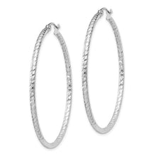 Load image into Gallery viewer, 2x45mm Diamond Cut Hoop Earrings - Sterling Silver Rhodium Plated