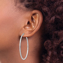 Load image into Gallery viewer, 2x45mm Diamond Cut Hoop Earrings - Sterling Silver Rhodium Plated