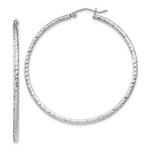 Load image into Gallery viewer, 2x45mm Diamond Cut Hoop Earrings - Sterling Silver Rhodium Plated
