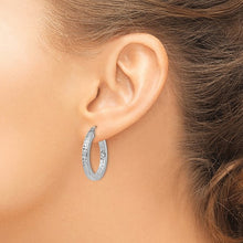 Load image into Gallery viewer, Rhodium Plated Square Diamond Cut Hoops - Sterling Silver 3x25mm