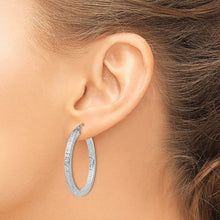 Load image into Gallery viewer, Rhodium Plated Square Diamond Cut Hoops - Sterling Silver 3x35mm
