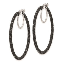 Load image into Gallery viewer, Black Glitter Enamel 2x35mm Hoop Earrings - Sterling Silver Rhodium