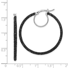 Load image into Gallery viewer, Black Glitter Enamel 2x35mm Hoop Earrings - Sterling Silver Rhodium