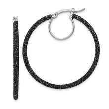 Load image into Gallery viewer, Black Glitter Enamel 2x35mm Hoop Earrings - Sterling Silver Rhodium