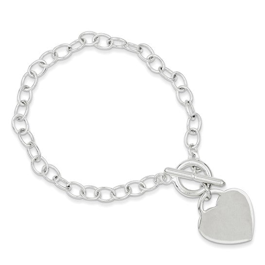 Oval Link Engravable Heart Toggle Bracelet - Sterling Silver