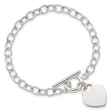 Load image into Gallery viewer, Oval Link Engravable Heart Toggle Bracelet - Sterling Silver