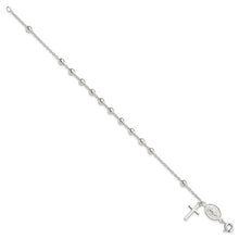 Load image into Gallery viewer, Beaded Polished Rosary 7.5 inch Bracelet - Sterling Silver