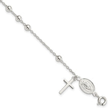 Load image into Gallery viewer, Beaded Polished Rosary 7.5 inch Bracelet - Sterling Silver