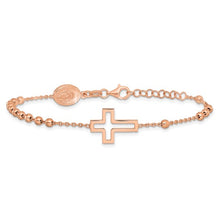 Load image into Gallery viewer, Rose-tone Rosary Cross 7in with 1in Ext. Bracelet