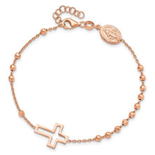 Load image into Gallery viewer, Rose-tone Rosary Cross 7in with 1in Ext. Bracelet