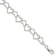 Load image into Gallery viewer, Polished Fancy Large Heart Link Bracelet -Sterling Silver
