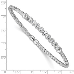 CZ Woven Flexible Italian Cuff -  Sterling Silver Rhodium-plated