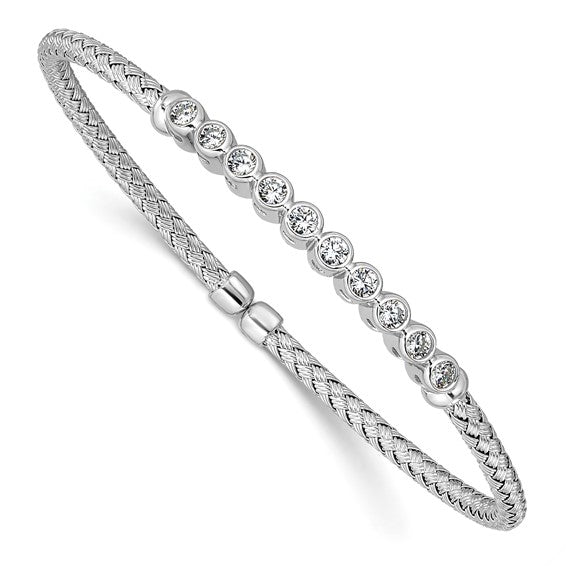 CZ Woven Flexible Italian Cuff -  Sterling Silver Rhodium-plated