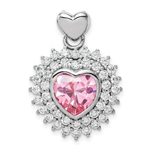 Load image into Gallery viewer, 9mm Pink Heart CZ Pendant and 18" Chain - Sterling Silver