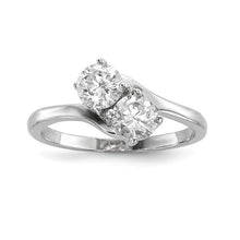 Load image into Gallery viewer, Sterling Silver Rhodium-plated CZ Two Stone Polished Ring