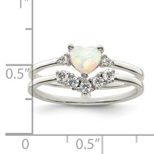 Load image into Gallery viewer, CZ and Heart Created White Opal Double Band Ring - Sterling Silver