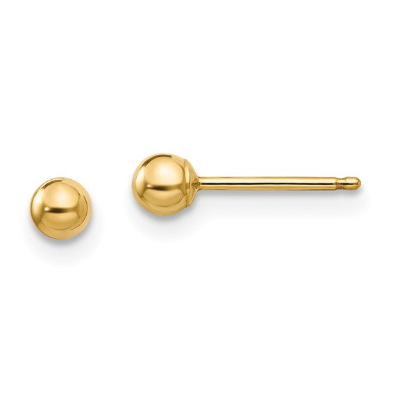 Polished 3mm Ball Post Earrings - 14K Yellow Gold