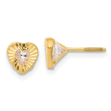 Load image into Gallery viewer, Diamond-cut CZ Heart Post Earrings with Screwbackings