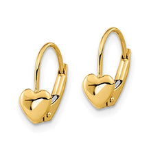 Load image into Gallery viewer, 5mm Children's Heart Leverback earrings - 14K Yellow Gold