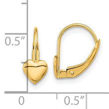Load image into Gallery viewer, 5mm Children's Heart Leverback earrings - 14K Yellow Gold